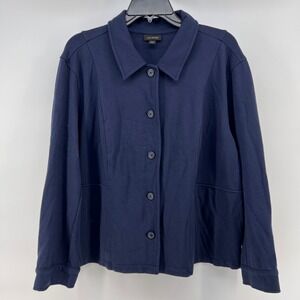 J. Jill Navy Button-Front Collared Jacket